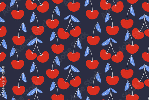 Summer seamless pattern with vector illustrations of fruits Hand drawn healthy food set and cherry cartoon background.	