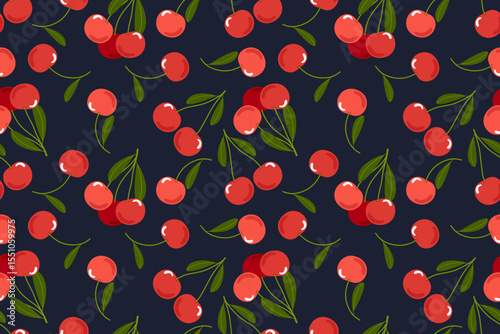 Summer seamless pattern with vector illustrations of fruits Hand drawn healthy food set and cherry cartoon background.	