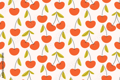 Summer seamless pattern with vector illustrations of fruits Hand drawn healthy food set and cherry cartoon background.	