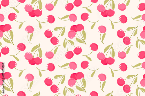 Wallpaper Mural Summer seamless pattern with vector illustrations of fruits Hand drawn healthy food set and cherry cartoon background.	 Torontodigital.ca