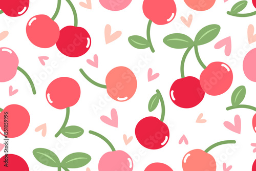 Summer seamless pattern with vector illustrations of fruits Hand drawn healthy food set and cherry cartoon background.	