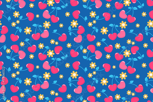 Summer seamless pattern with vector illustrations of fruits Hand drawn healthy food set and cherry cartoon background.	