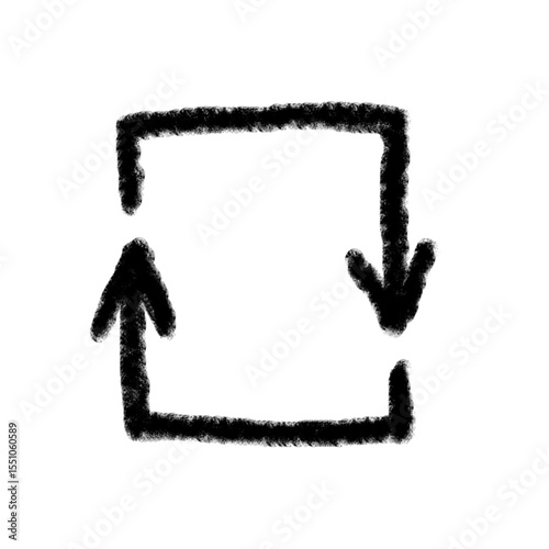 Arrow grunge vector icon. Arrow grunge doodle line. Arrow chalk vector, curve square circle.
