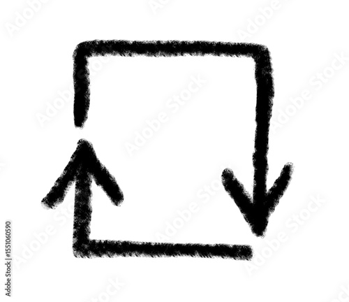 Arrow grunge vector icon. Arrow grunge doodle line. Arrow chalk vector, curve square circle.