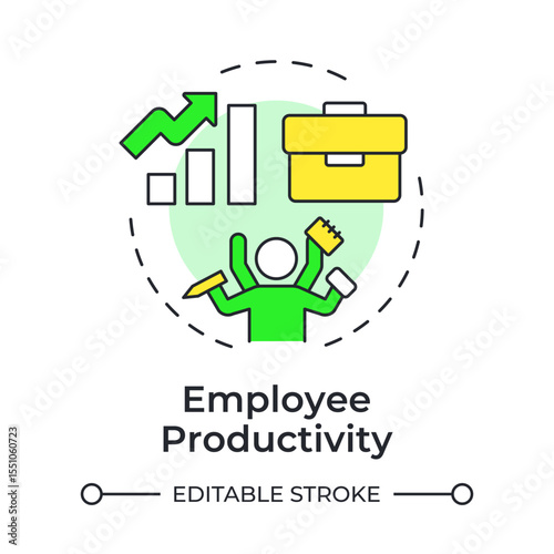 Employee productivity multi color concept icon. Task management, multitask. Efficiency increase. Round shape line illustration. Abstract idea. Graphic design. Easy to use in article, blog post