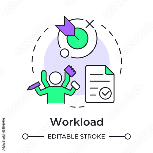 Workload multi color concept icon. Task management. Document verification, paperwork. Business goal. Round shape line illustration. Abstract idea. Graphic design. Easy to use in article, blog post