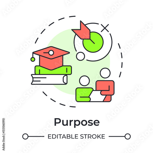 Purpose multi color concept icon. Professional knowledge, education. Teamwork, communication. Round shape line illustration. Abstract idea. Graphic design. Easy to use in article, blog post