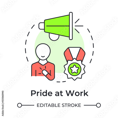 Pride at work multi color concept icon. Achievement, promoting. Workplace culture, employee. Round shape line illustration. Abstract idea. Graphic design. Easy to use in article, blog post