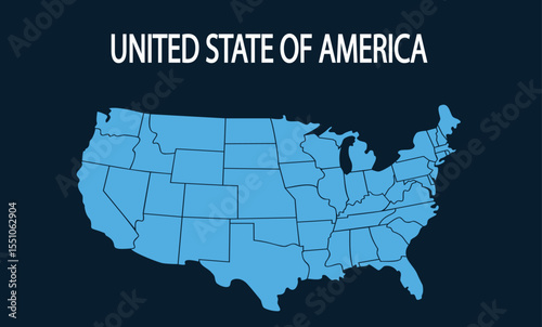Blue USA map illustration with state borders on dark background