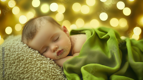Newborn baby sleeping in crib, wrapped in soft blanket. Peaceful infancy and tender care.