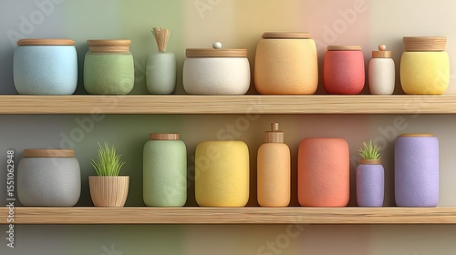 Minimalist illustration of evenly spaced cosmetic bottles