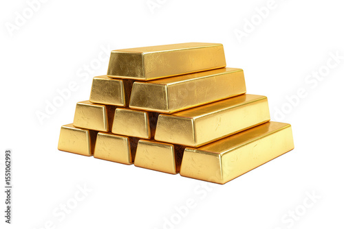 Stacked gold bars shining brilliantly on a clean white backdrop, representing wealth, luxury, and timeless value