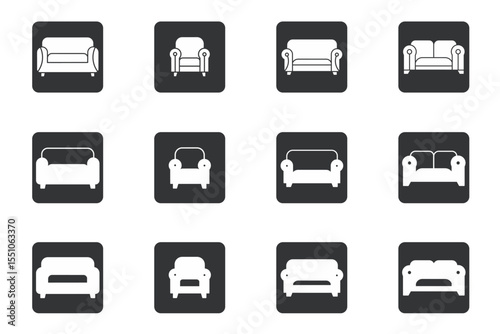 Sofa. illustration or icon of a sofa in a box. Stock illustration icon vector.