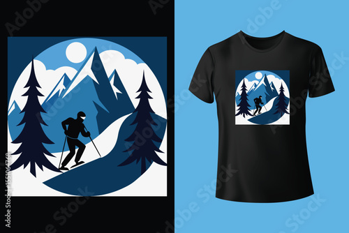 Ski winter sport vintage typography t shirt design with glasses and skier silhouette	