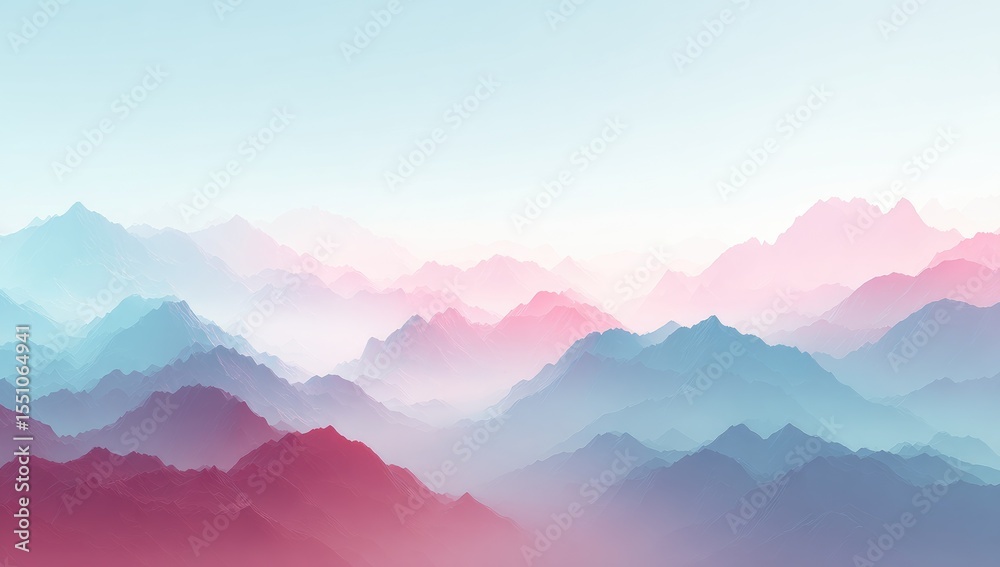 Fototapeta premium Dreamlike pastel-hued mountain range shrouded in ethereal mist, soft light, subtle color gradation