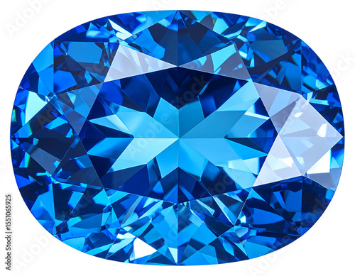 Radiant Blue Gemstone with Light-Reflecting Facets, Transparent Background