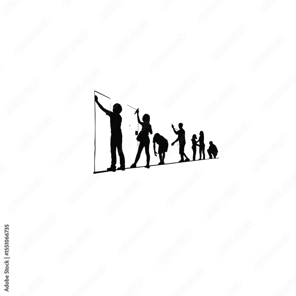 Fototapeta premium Silhouette of a group participating in a street art competition on white background