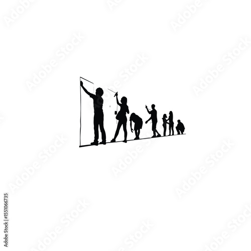 Silhouette of a group participating in a street art competition on white background