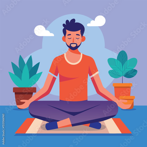 man doing yoga vector