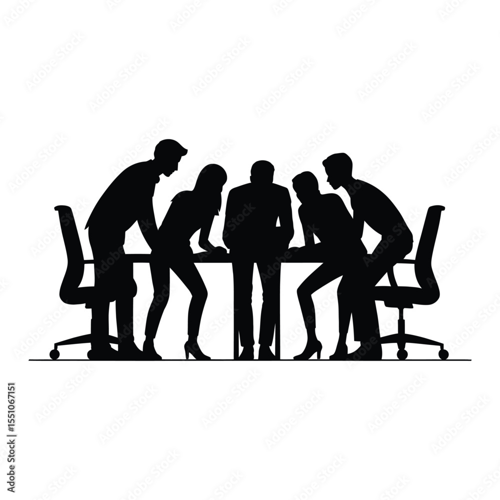 Obraz premium Coworking Space Layout Silhouette, Vector, Illustration, Outline, icon, Logo, White Background.