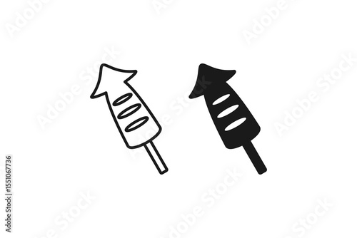 grilled squid line and flat icon