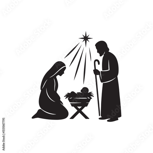 Nativity Silhouette with Star of Bethlehem Vector