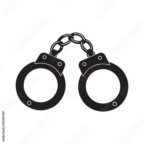 Handcuffs Silhouette Icon – Minimalist Black and White Vector Illustration