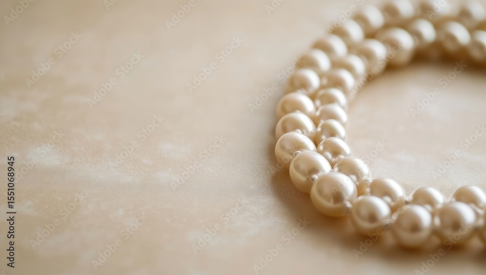 Obraz premium Delicate pearl necklace on beige surface