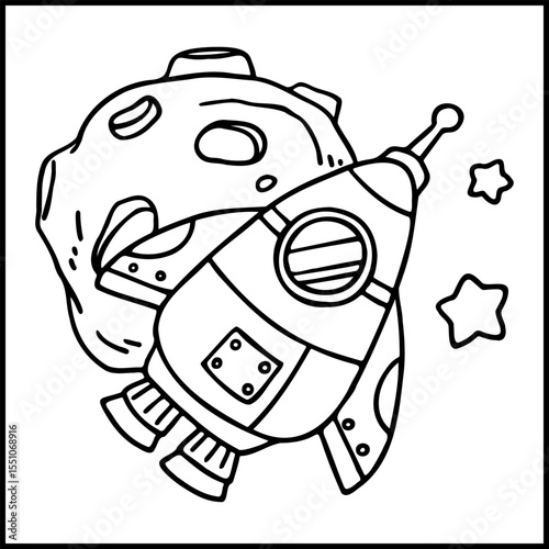 coloring page of funny cartoon rocketship