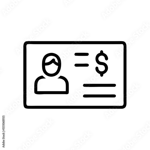 Profile Payment Icon Outline – Vector Line Art of User ID with Dollar Symbol