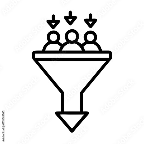 User Funnel Icon Outline – Vector Line Art of Conversion Process with People and Arrows