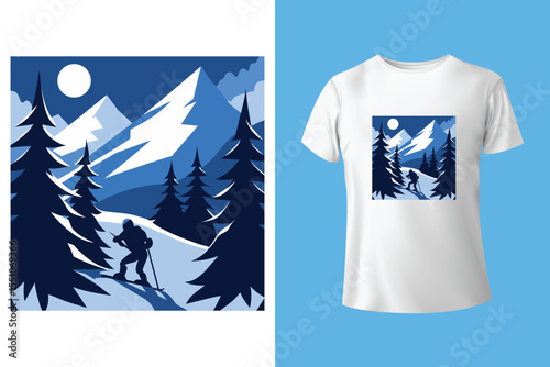 Ski winter sport vintage typography t shirt design with glasses and skier silhouette	