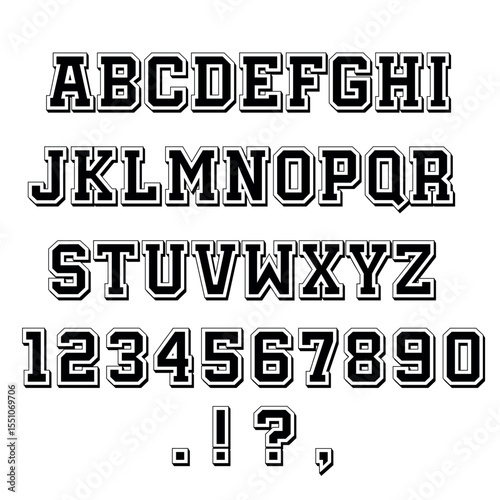 Font alphabet, vector, letters, numbers, punctuation marks,