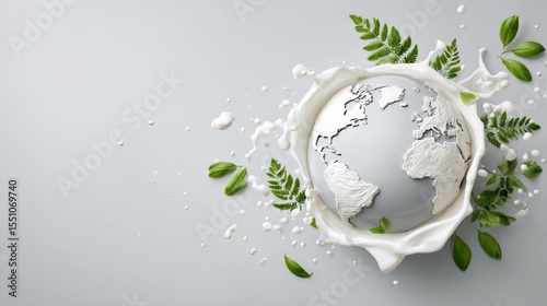 A creamy world surrounded by fresh leaves, symbolizing nature and sustainability.