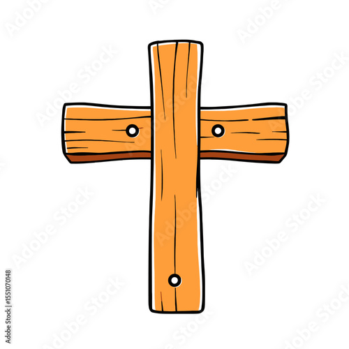 Simple wooden cross with nails isolated on white background