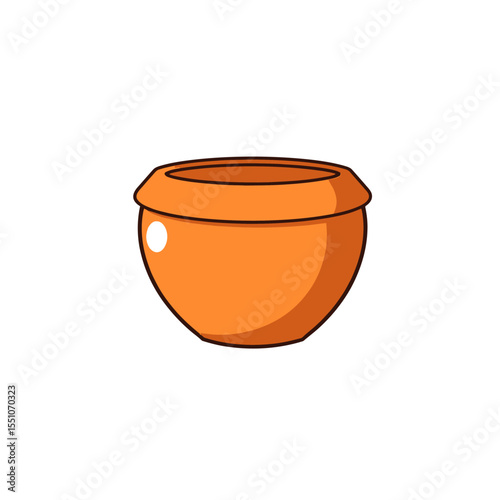 Simple cartoon orange pot with a wide rim isolated on white background