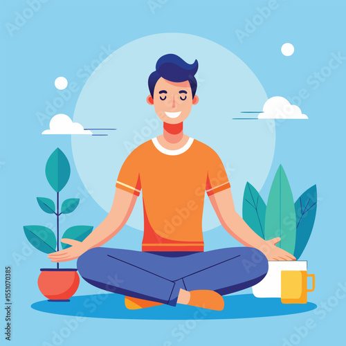 man doing yoga vector