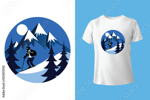 Ski winter sport vintage typography t shirt design with glasses and skier silhouette	