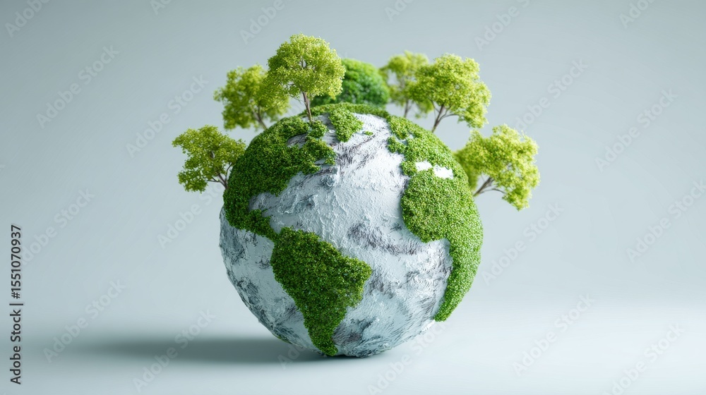 A globe covered in greenery symbolizes environmental conservation and sustainability. A globe covered in greenery symbolizes environmental conservation and sustainability.