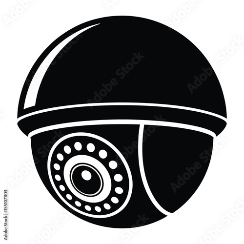 Classic Dome Camera Silhouette, Vector, Illustration, Outline, icon, Logo, White Background.