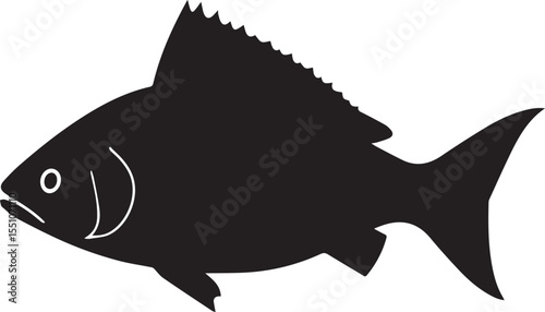 silhouette fish seabass on white background, vector illustration