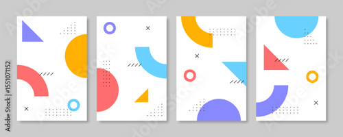Collection of memphis style geometric cover design. Vector illustration