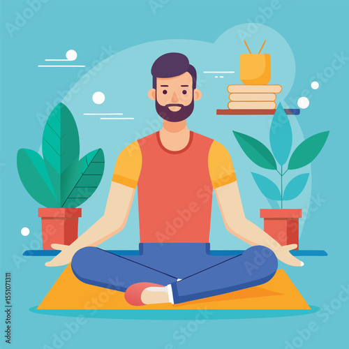 man doing yoga vector