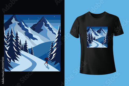 Ski winter sport vintage typography t shirt design with glasses and skier silhouette	