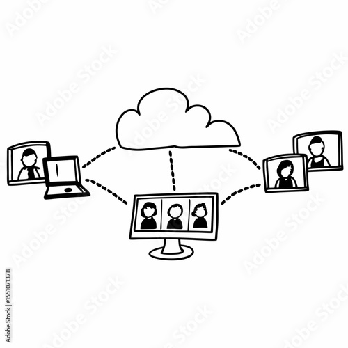 Online Business Vector with Global E-Commerce, Remote Teams, and Cloud CRM Dashboard

