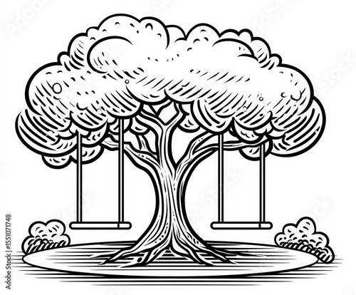 Big tree with hanging swing...