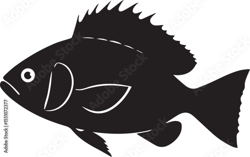 silhouette fish seabass on white background, vector illustration