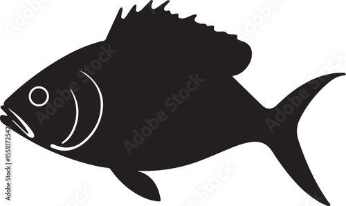 silhouette fish seabass on white background, vector illustration