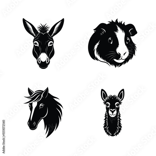 Animal head vector silhouette art illustration icon set
