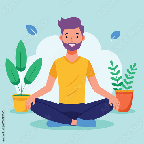 man doing yoga vector